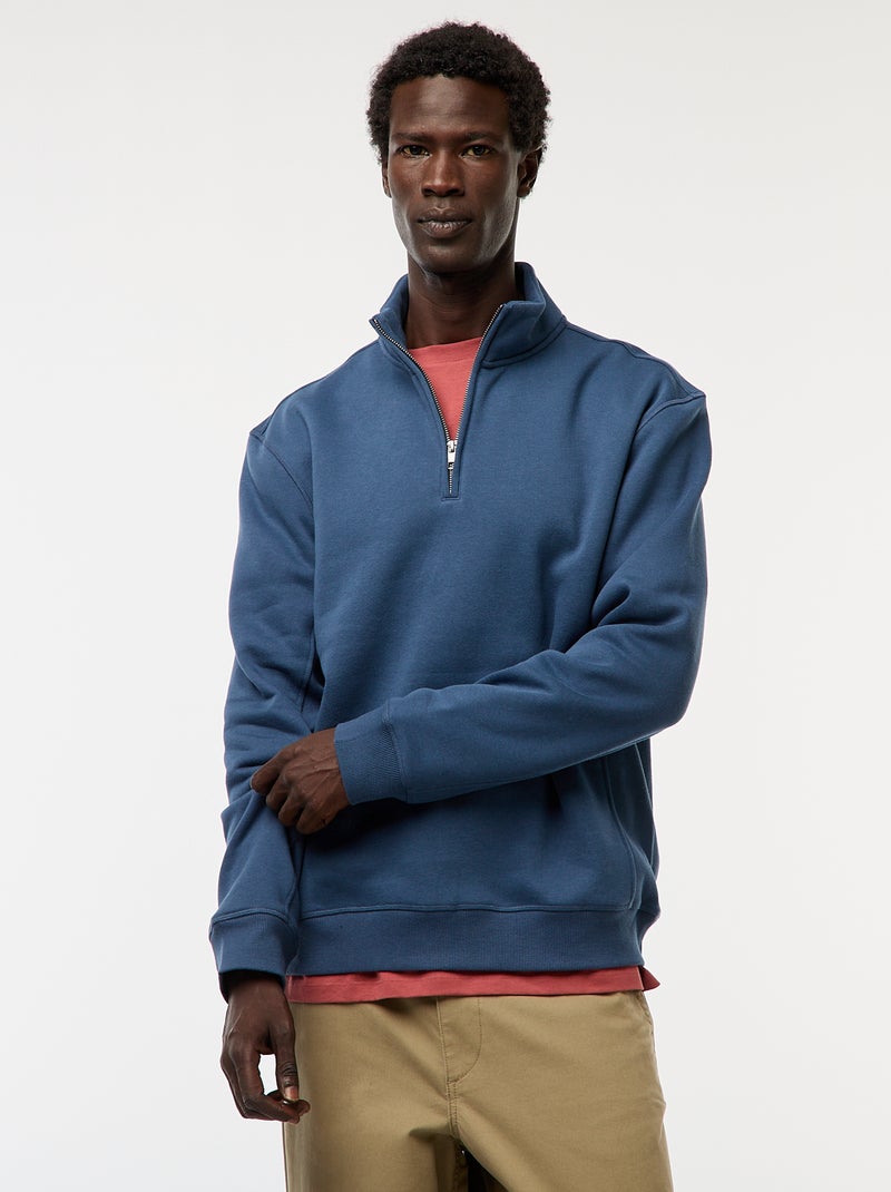 Sweat camionneur avec col montant zippé Bleu - Kiabi