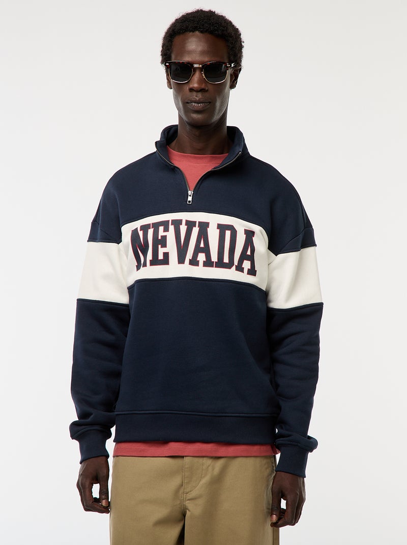 Sweat camionneur avec col montant zippé Bleu - Kiabi