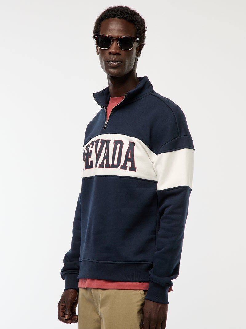 Sweat camionneur avec col montant zippé Bleu - Kiabi