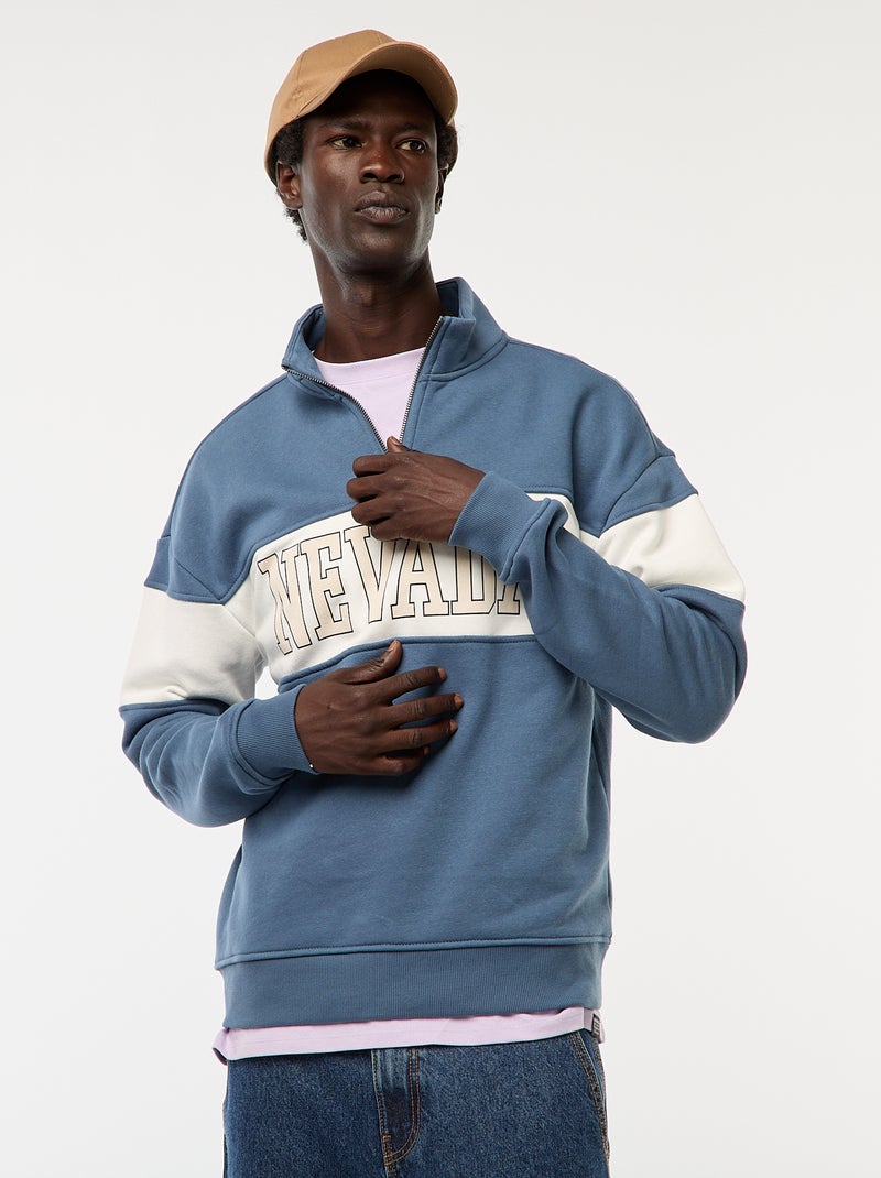 Sweat camionneur avec col montant zippé Bleu - Kiabi