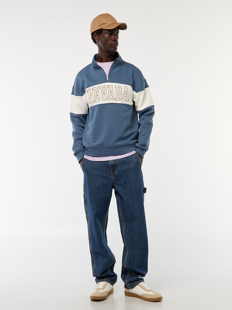 Sweat camionneur avec col montant zippé Bleu - Kiabi