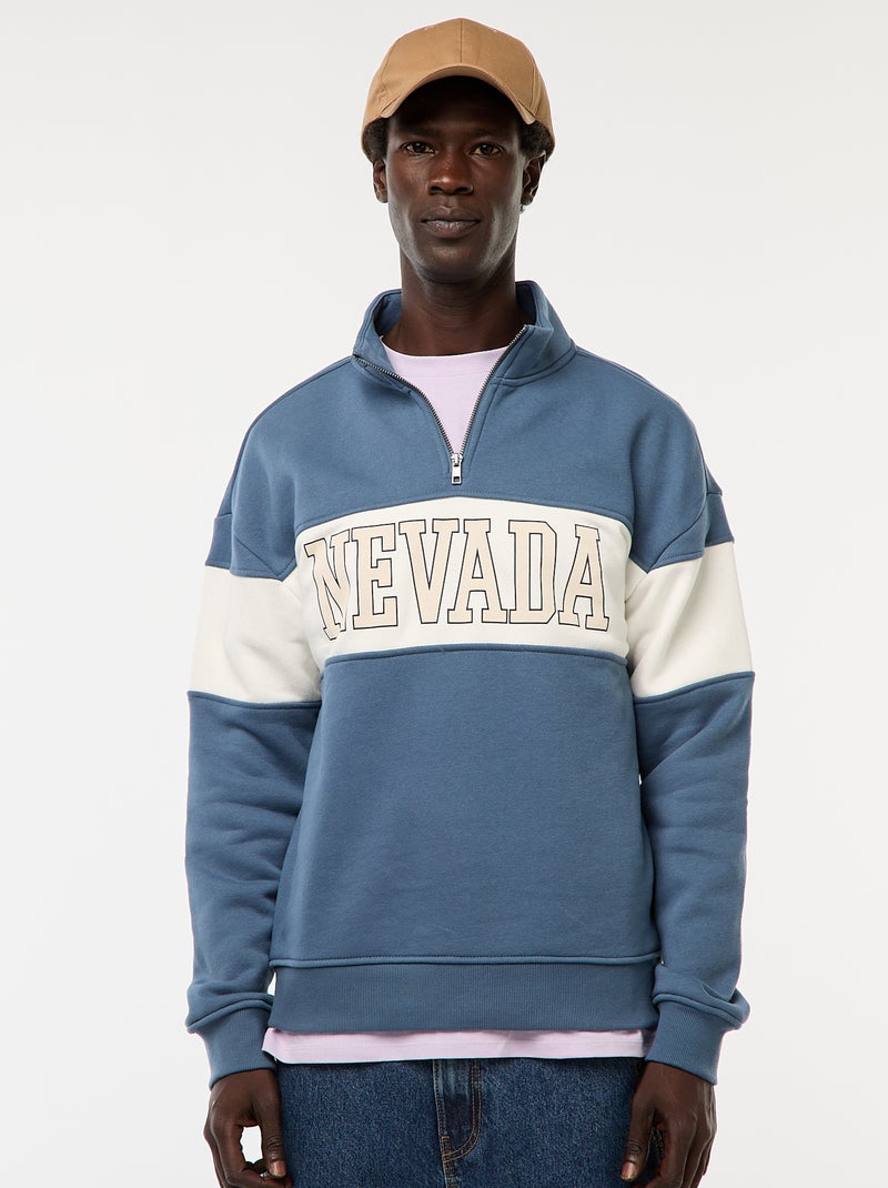 Sweat camionneur avec col montant zippé Bleu - Kiabi