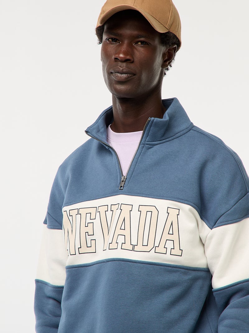 Sweat camionneur avec col montant zippé Bleu - Kiabi