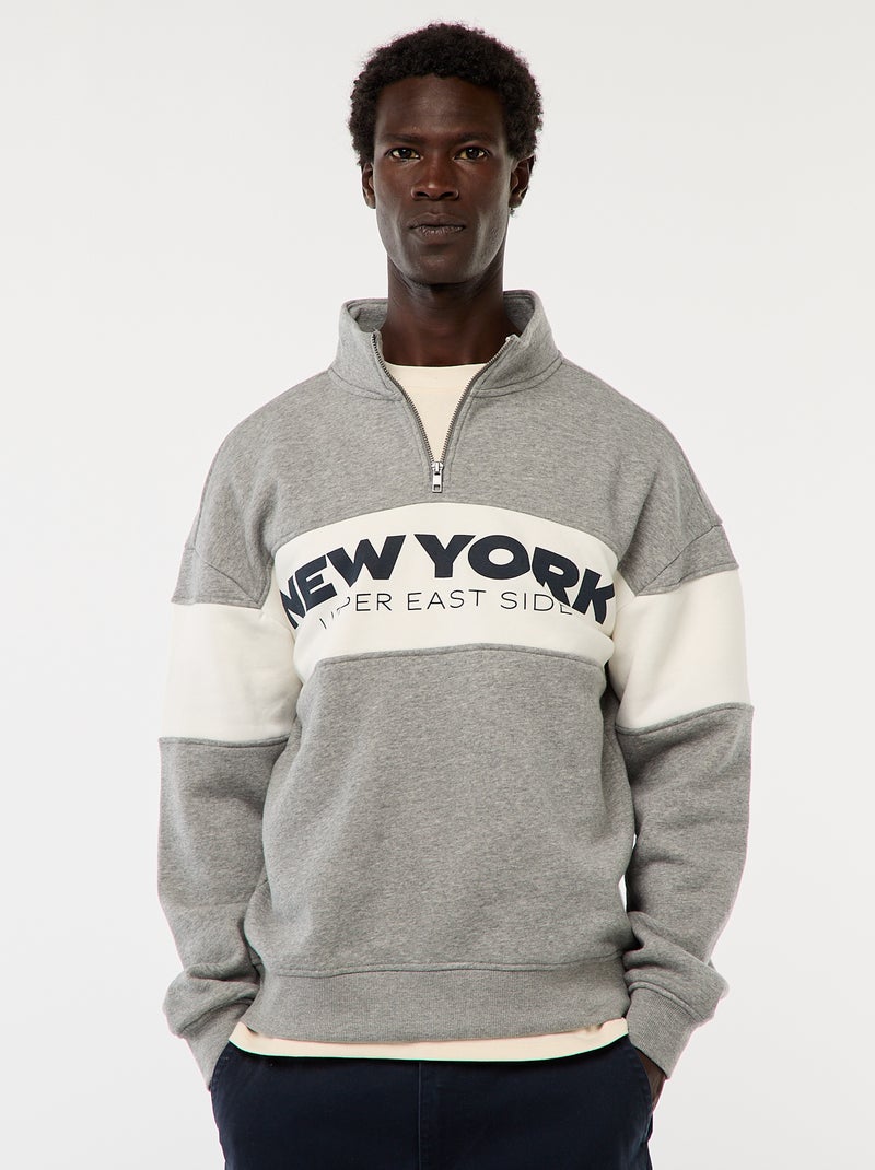 Sweat camionneur avec col montant zippé Gris - Kiabi