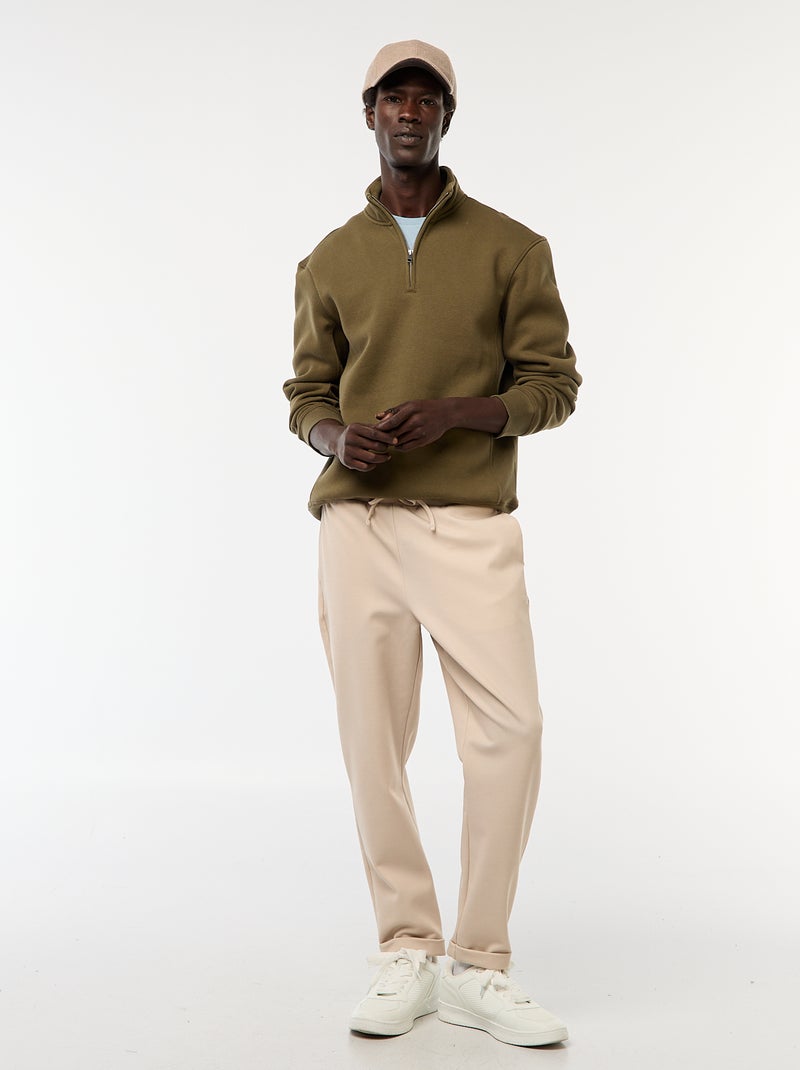Sweat camionneur avec col montant zippé Kaki - Kiabi