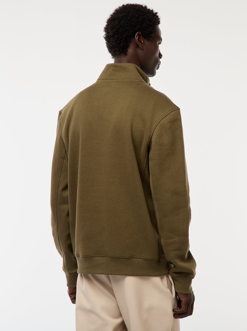 Sweat camionneur avec col montant zippé Kaki - Kiabi