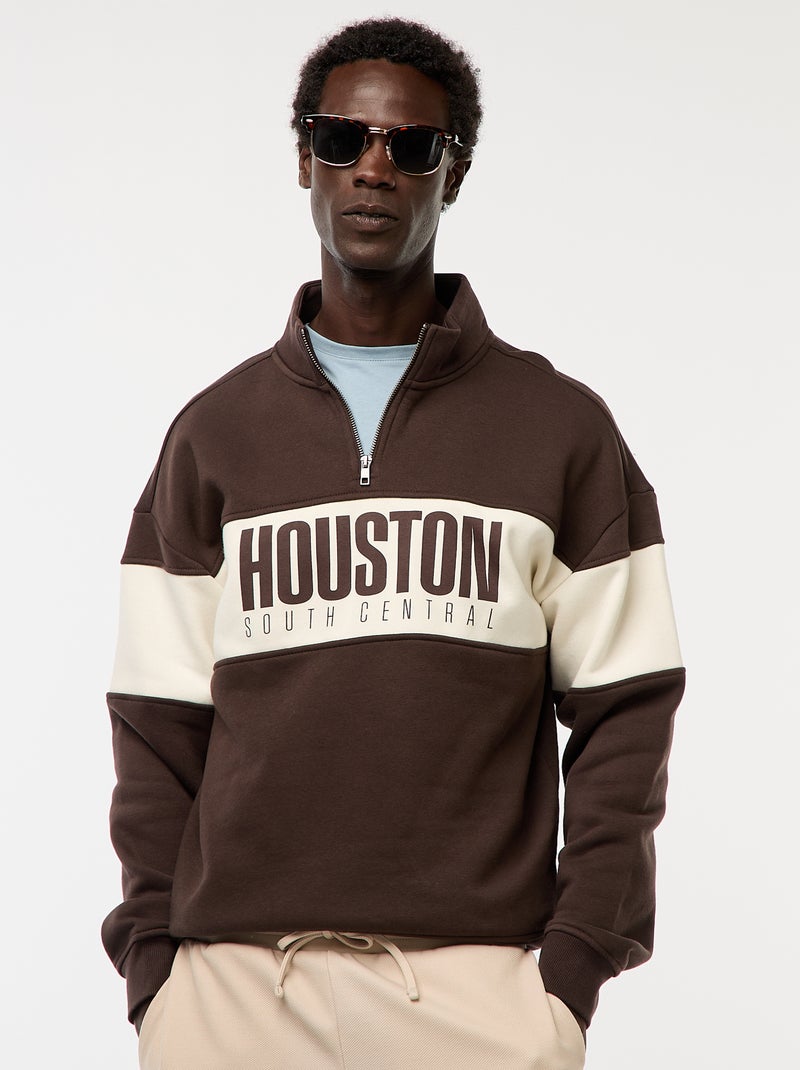 Sweat camionneur avec col montant zippé Marron - Kiabi