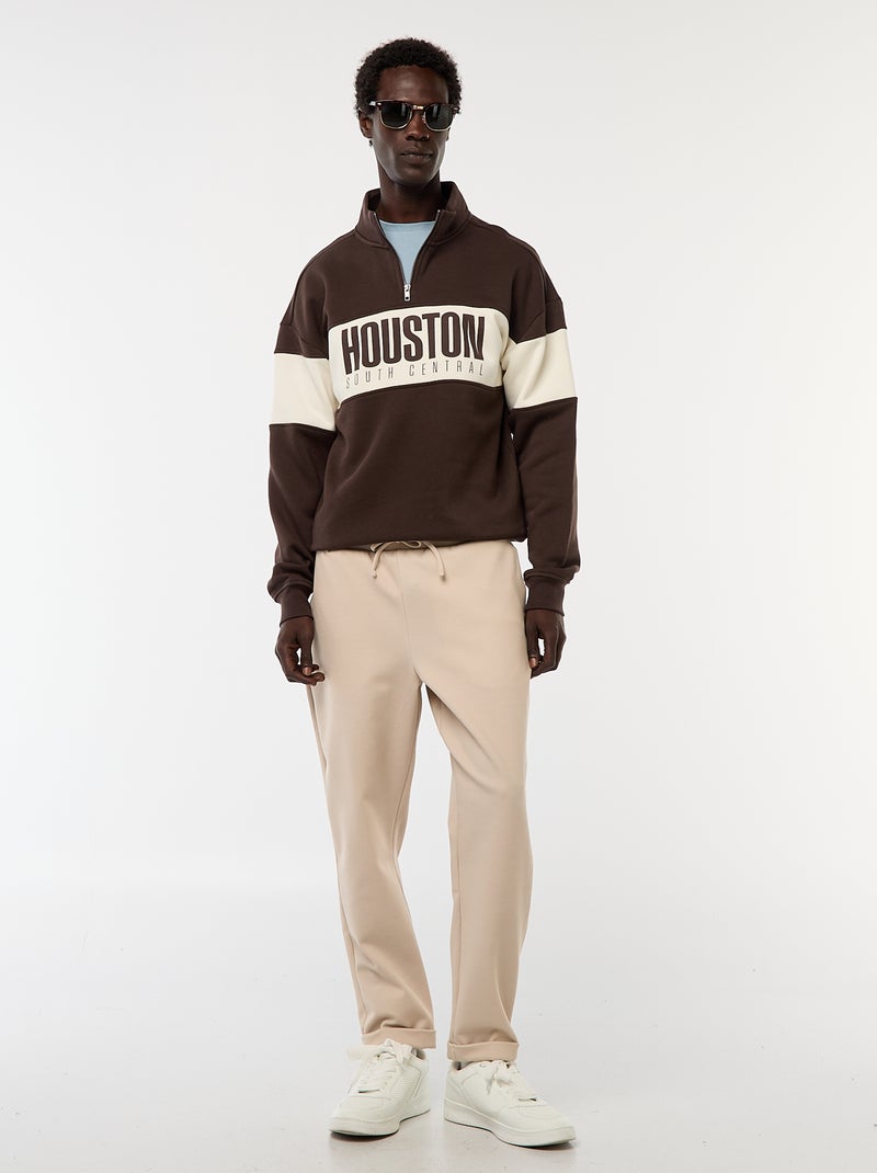 Sweat camionneur avec col montant zippé Marron - Kiabi