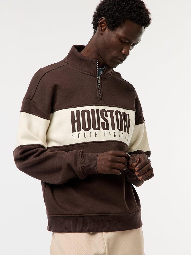 Sweat camionneur avec col montant zippé Marron - Kiabi