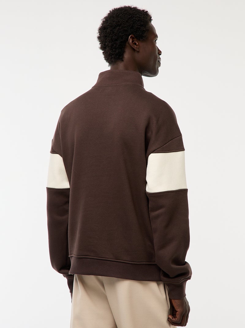 Sweat camionneur avec col montant zippé Marron - Kiabi