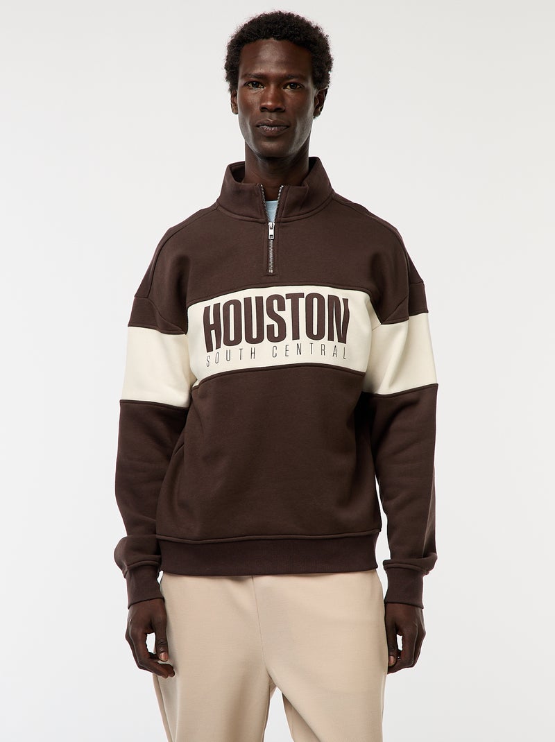 Sweat camionneur avec col montant zippé Marron - Kiabi