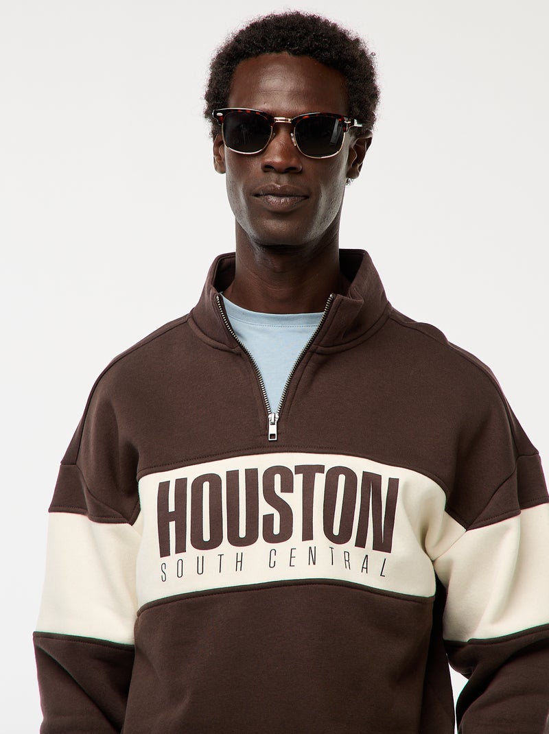 Sweat camionneur avec col montant zippé Marron - Kiabi