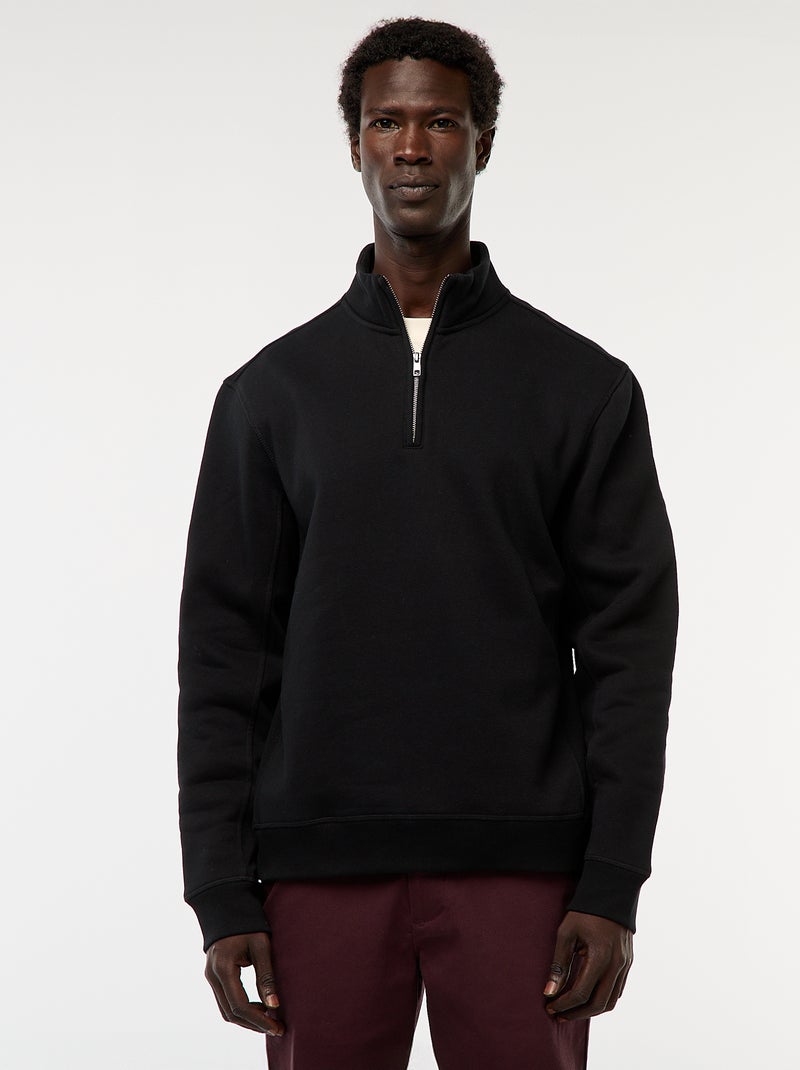 Sweat camionneur avec col montant zippé Noir - Kiabi