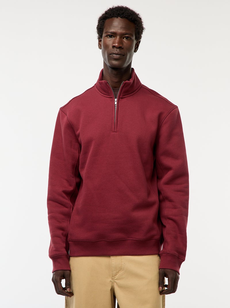 Sweat camionneur avec col montant zippé Rouge - Kiabi