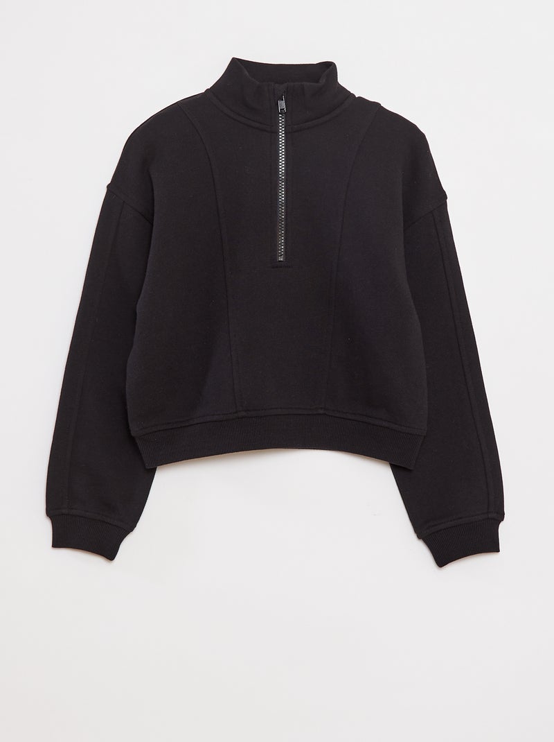 Sweat camionneur avec col zippé noir - Kiabi