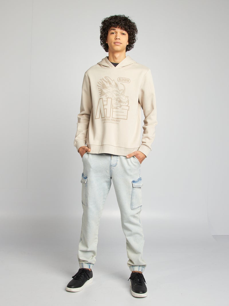 Sweat capuche à message Beige - Kiabi