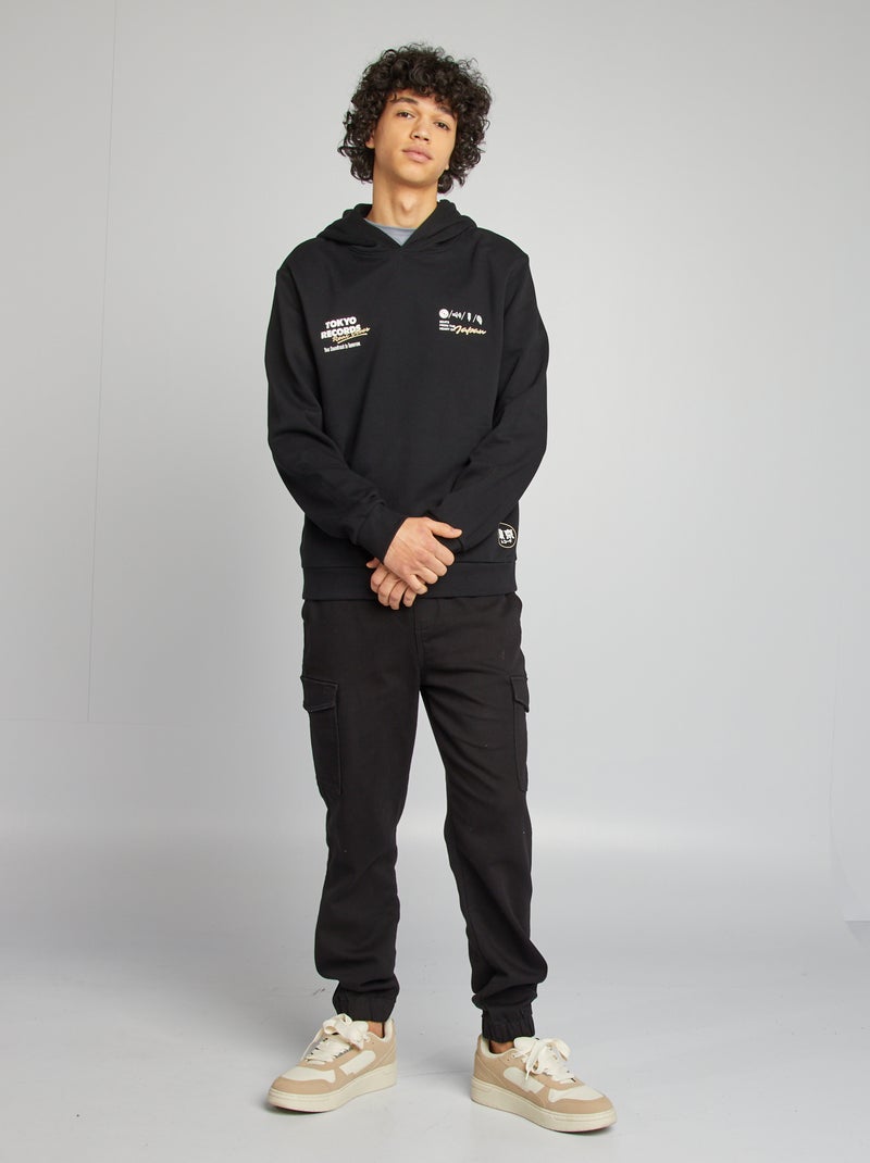 Sweat capuche à message Noir - Kiabi
