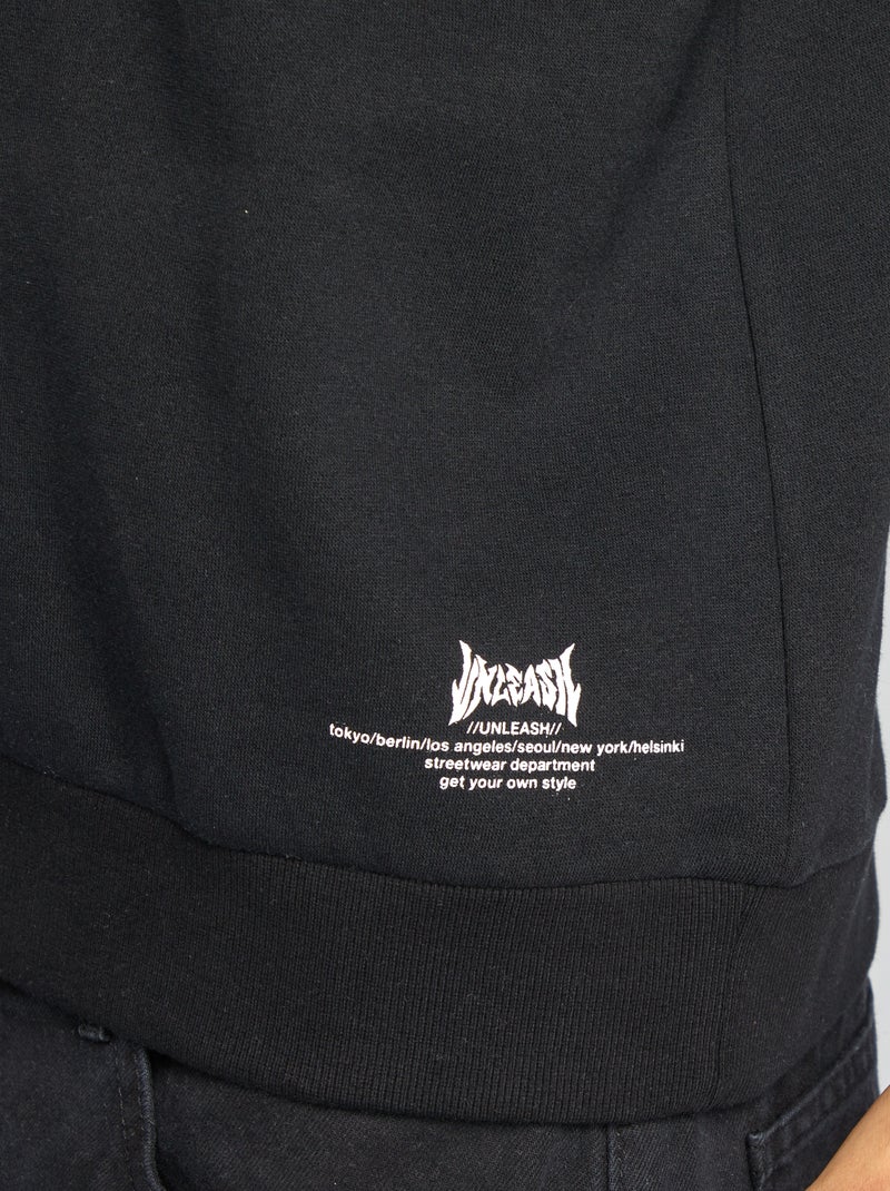 Sweat capuche à message Noir - Kiabi