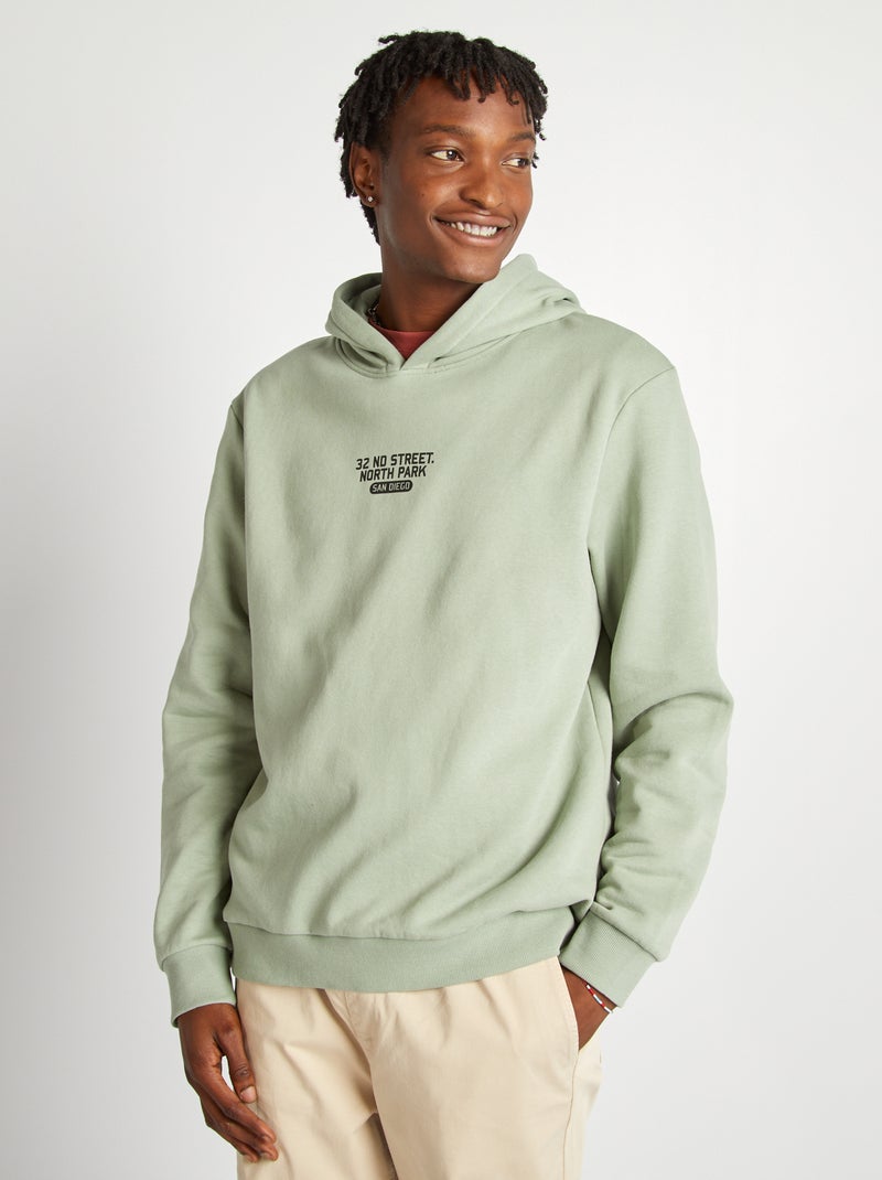 Sweat capuche à message Vert - Kiabi