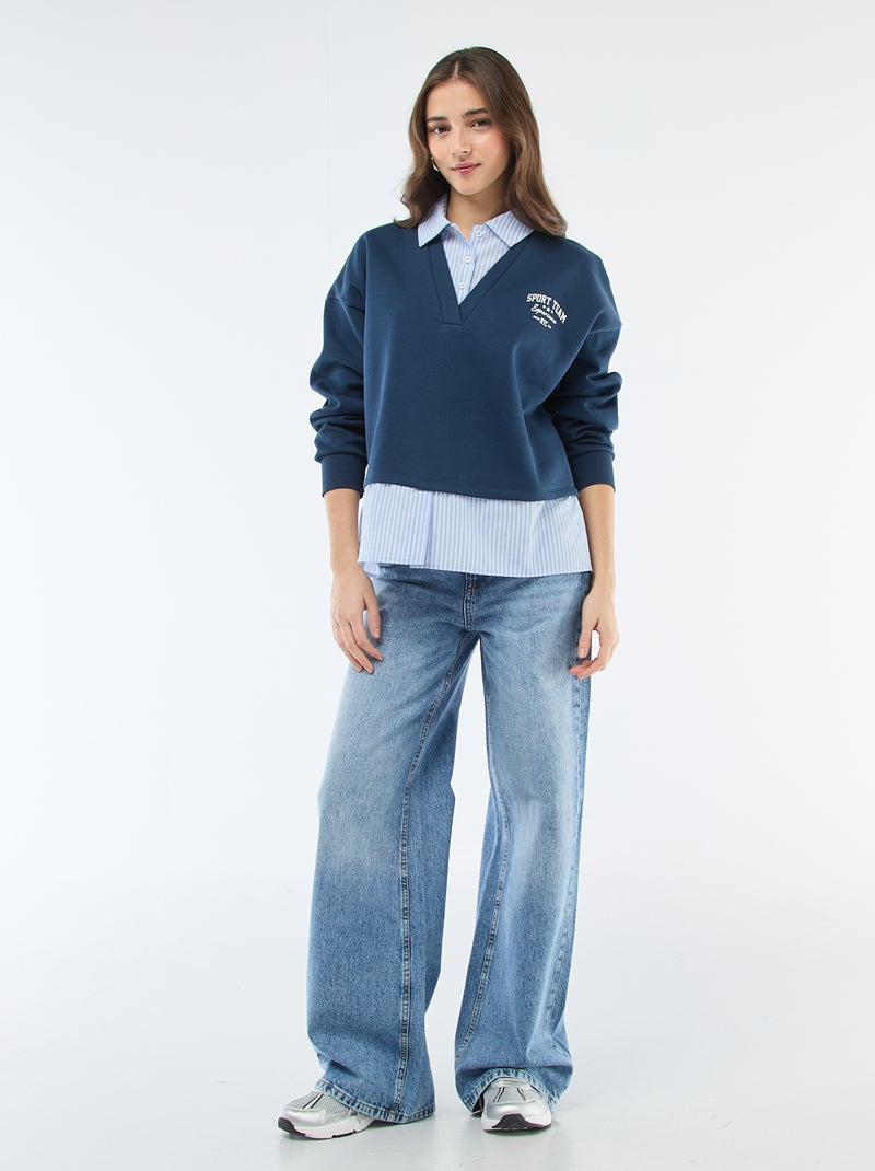 Sweat chemise 2-en-1 Bleu - Kiabi