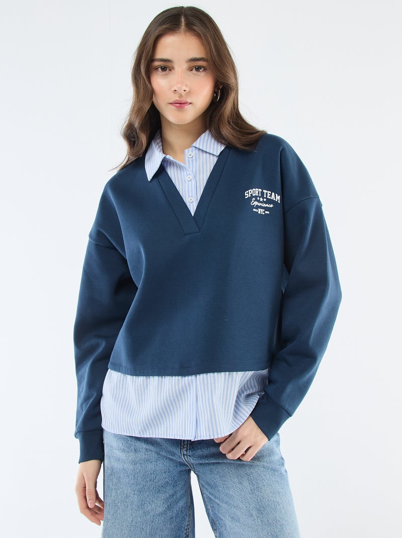 Sweat chemise 2-en-1 Bleu - Kiabi