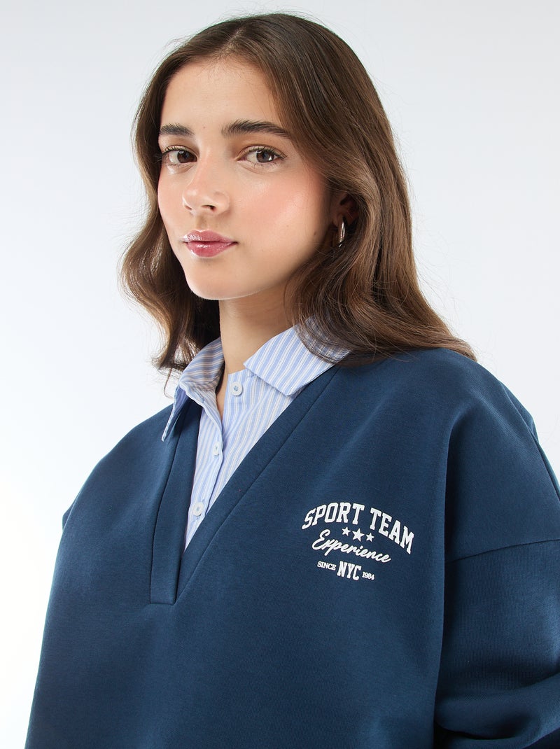 Sweat chemise 2-en-1 Bleu - Kiabi