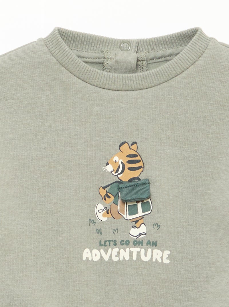 Sweat chiné intérieur velours doux Vert - Kiabi