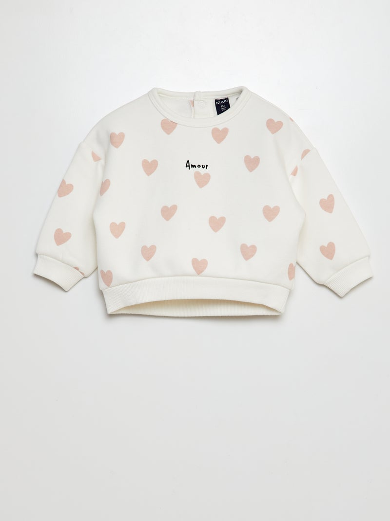Sweat coeurs avec velours Blanc coeurs - Kiabi