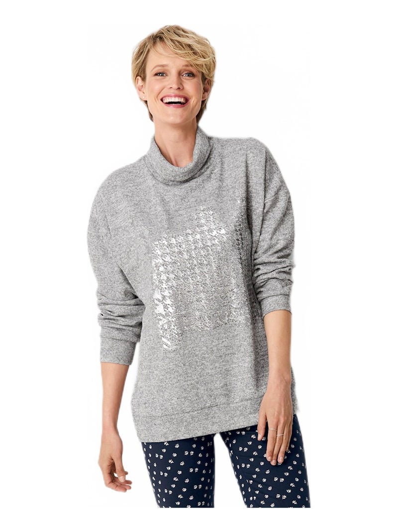 Sweat col boule maille chinée Gris - Kiabi