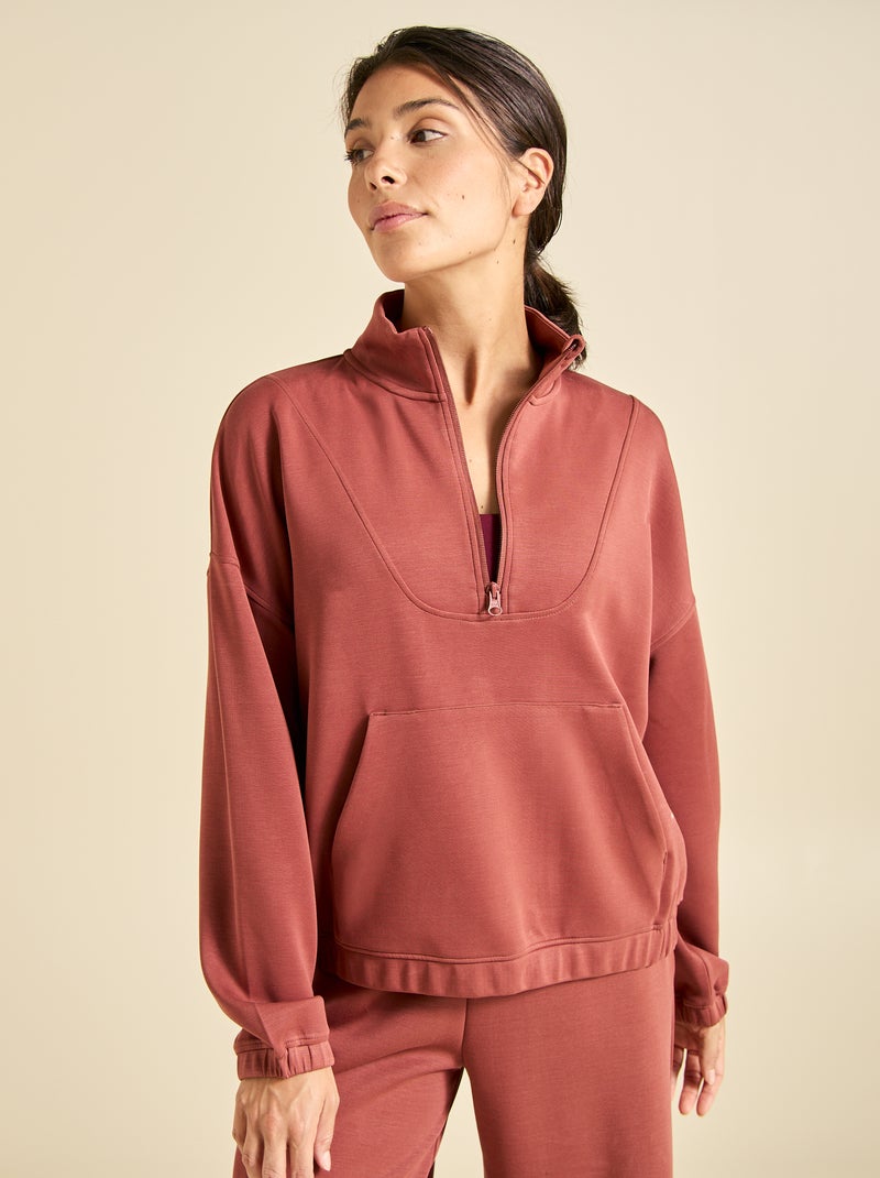 Sweat col camionneur - ekstract Marron - Kiabi