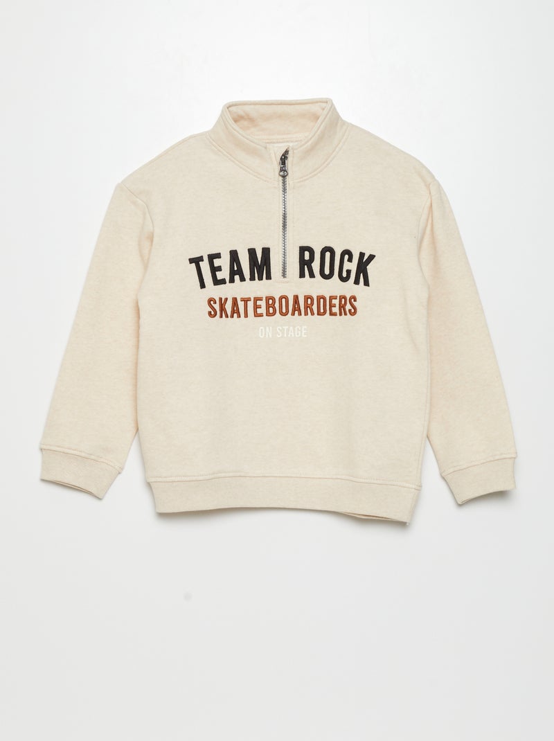 Sweat col camionneur en molleton Beige - Kiabi