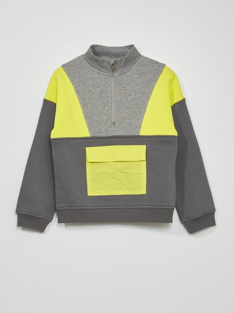 Sweat col camionneur en molleton Gris/jaune - Kiabi