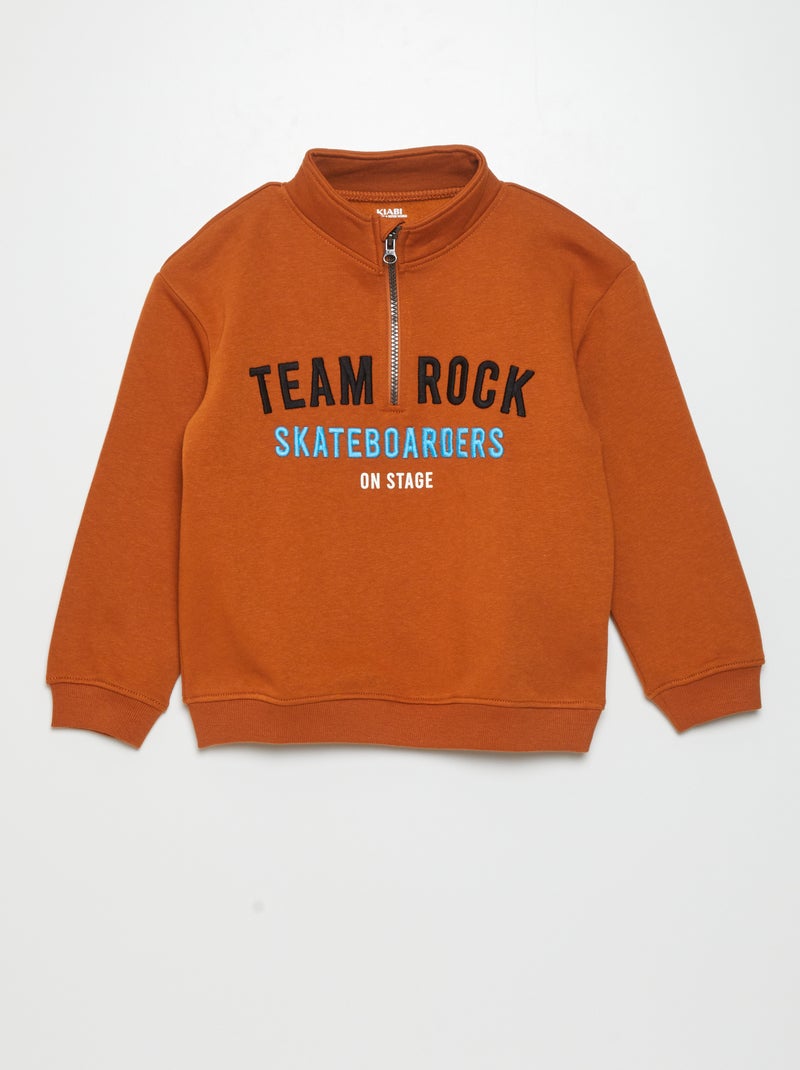 Sweat col camionneur en molleton Marron - Kiabi