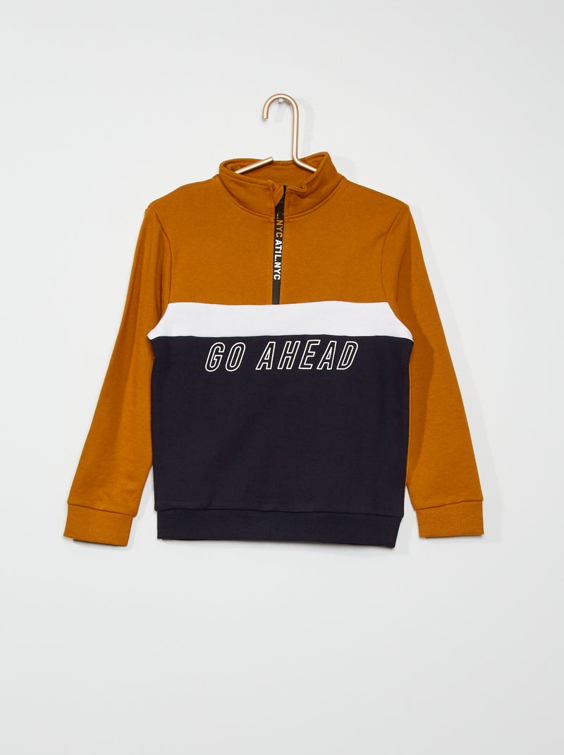 Sweat col camionneur marron /noir - Kiabi