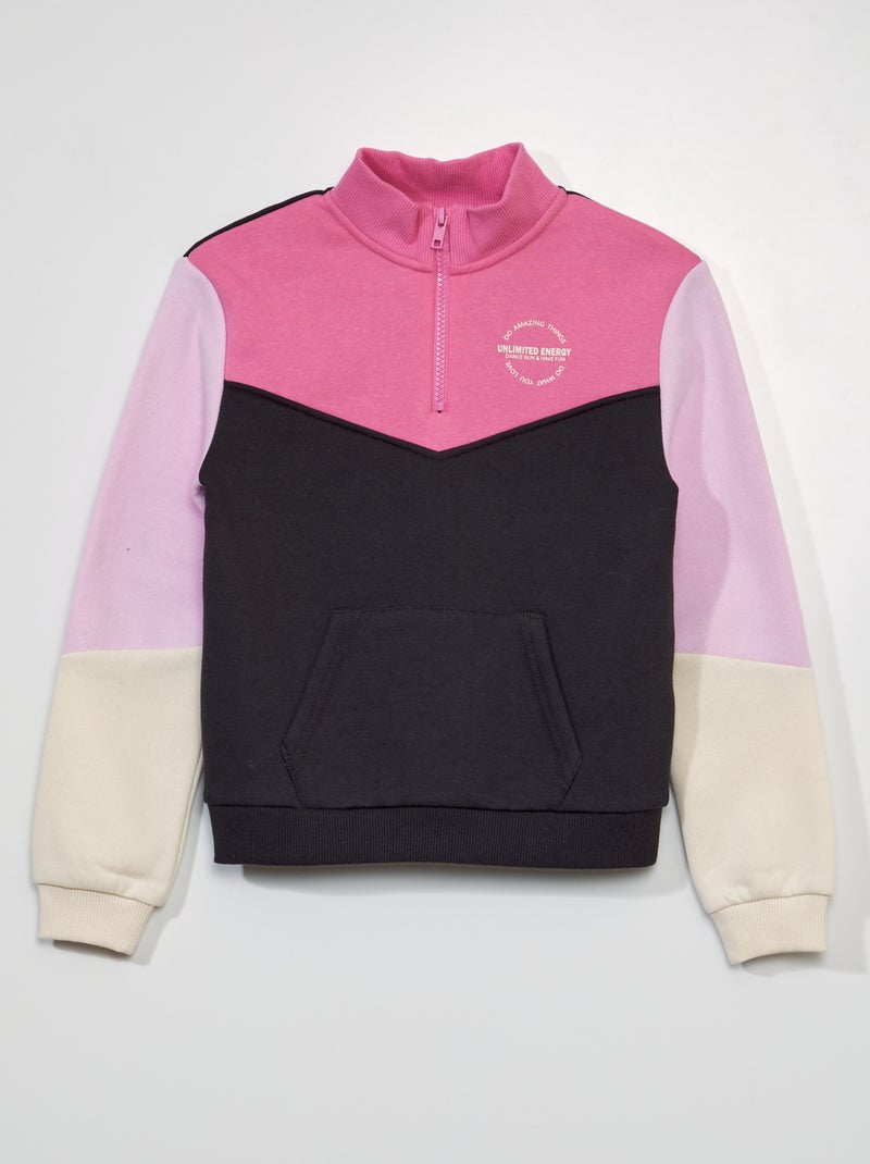 Sweat col camionneur Marron/rose - Kiabi