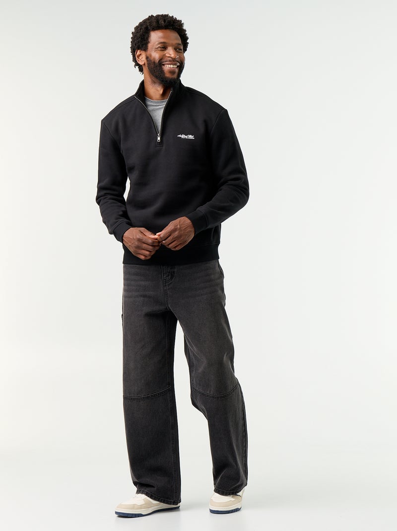 Sweat col camionneur Noir - Kiabi