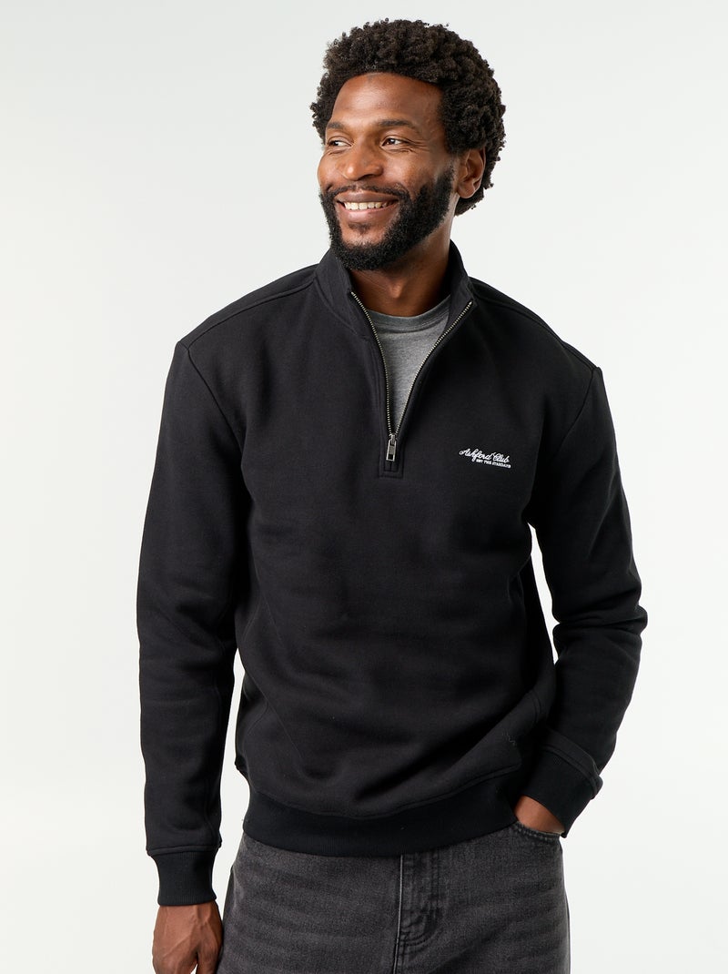 Sweat col camionneur Noir - Kiabi