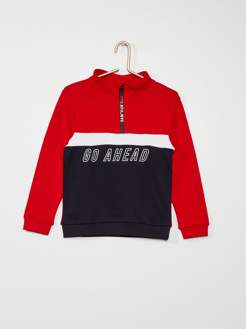 Sweat col camionneur rouge/noir - Kiabi