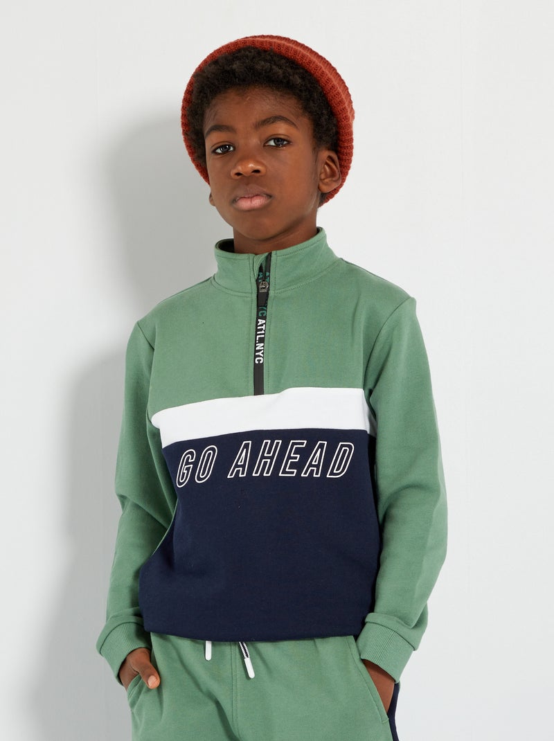 Sweat col camionneur vert/noir - Kiabi