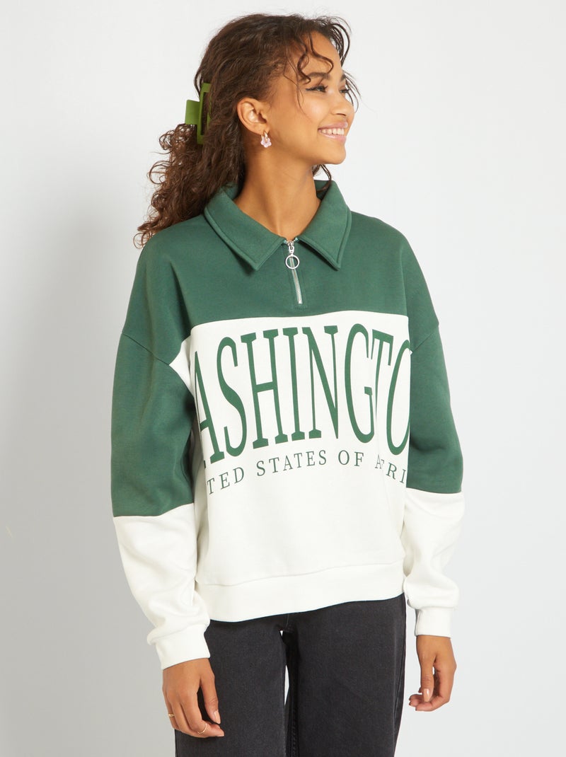 Sweat col camionneur 'Washington' Blanc/Vert - Kiabi