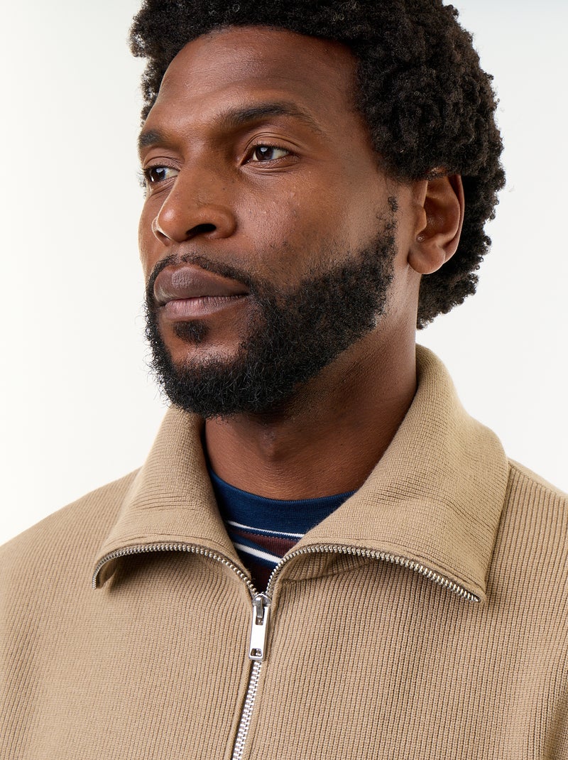 Sweat col camionneur zippé Beige - Kiabi
