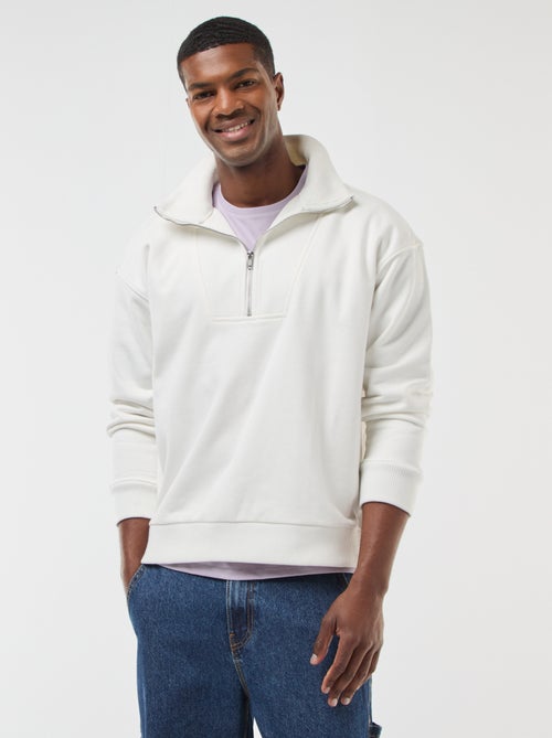 Sweat col camionneur zippé en coton - Kiabi