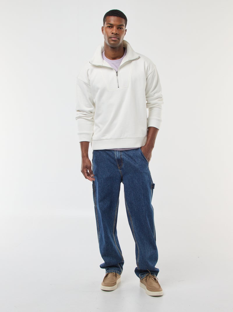 Sweat col camionneur zippé en coton Blanc - Kiabi