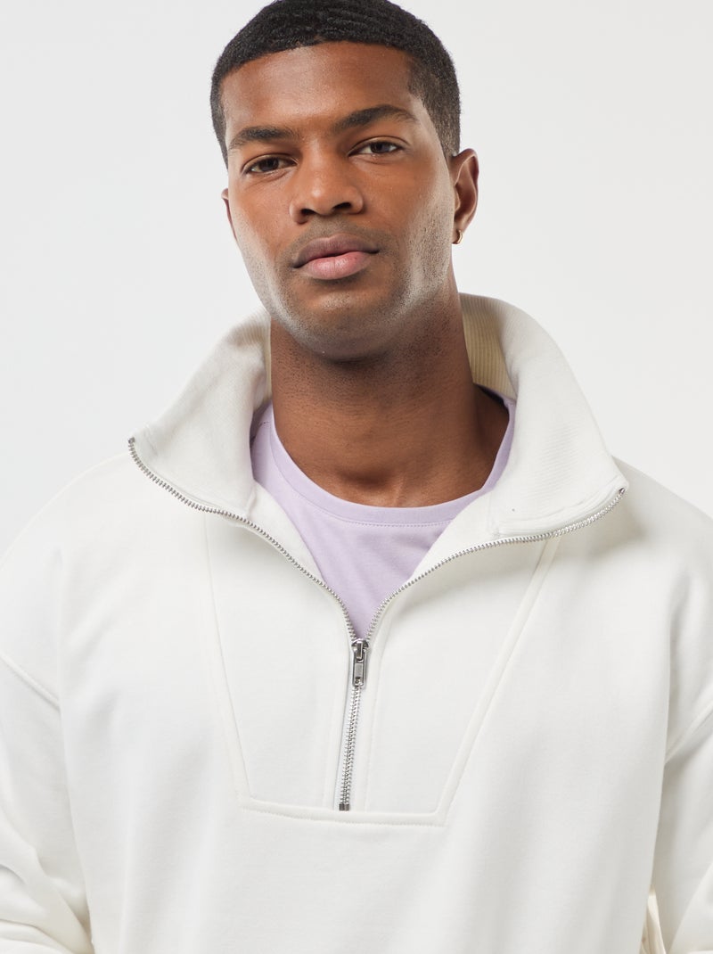 Sweat col camionneur zippé en coton Blanc - Kiabi