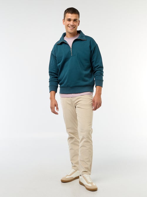 Sweat col camionneur zippé en coton - Kiabi