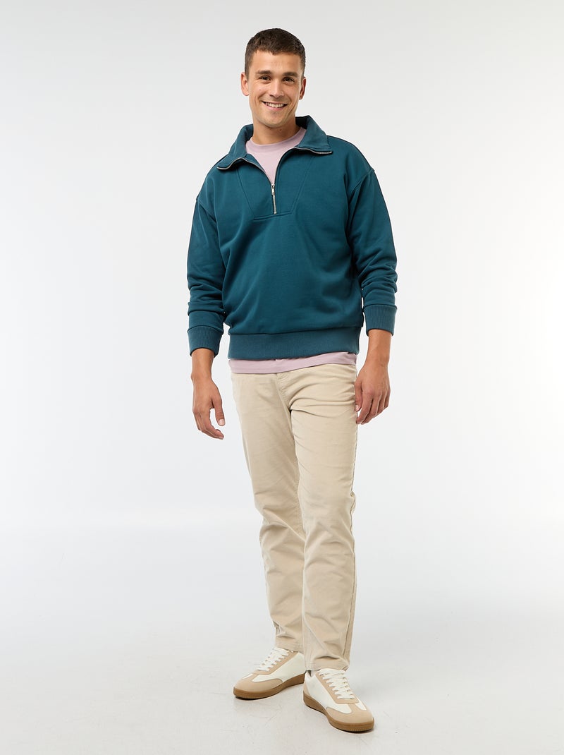 Sweat col camionneur zippé en coton Bleu - Kiabi