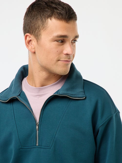 Sweat col camionneur zippé en coton - Kiabi