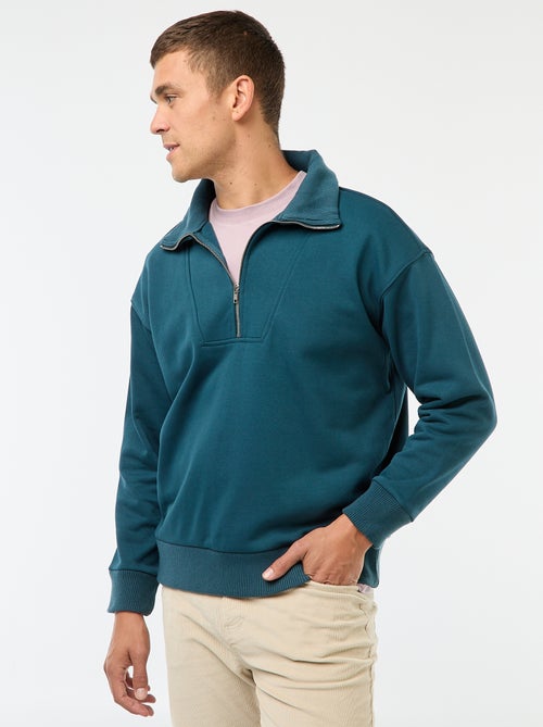 Sweat col camionneur zippé en coton - Kiabi