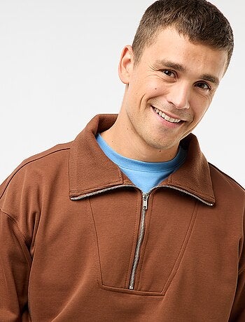 Sweat col camionneur zippé en coton