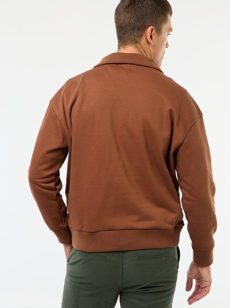 Sweat col camionneur zippé en coton Marron - Kiabi